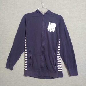 Undefeated Men Jacket Large Navy Hooded Logo Pockets Full Zip‎ Long Sleeve